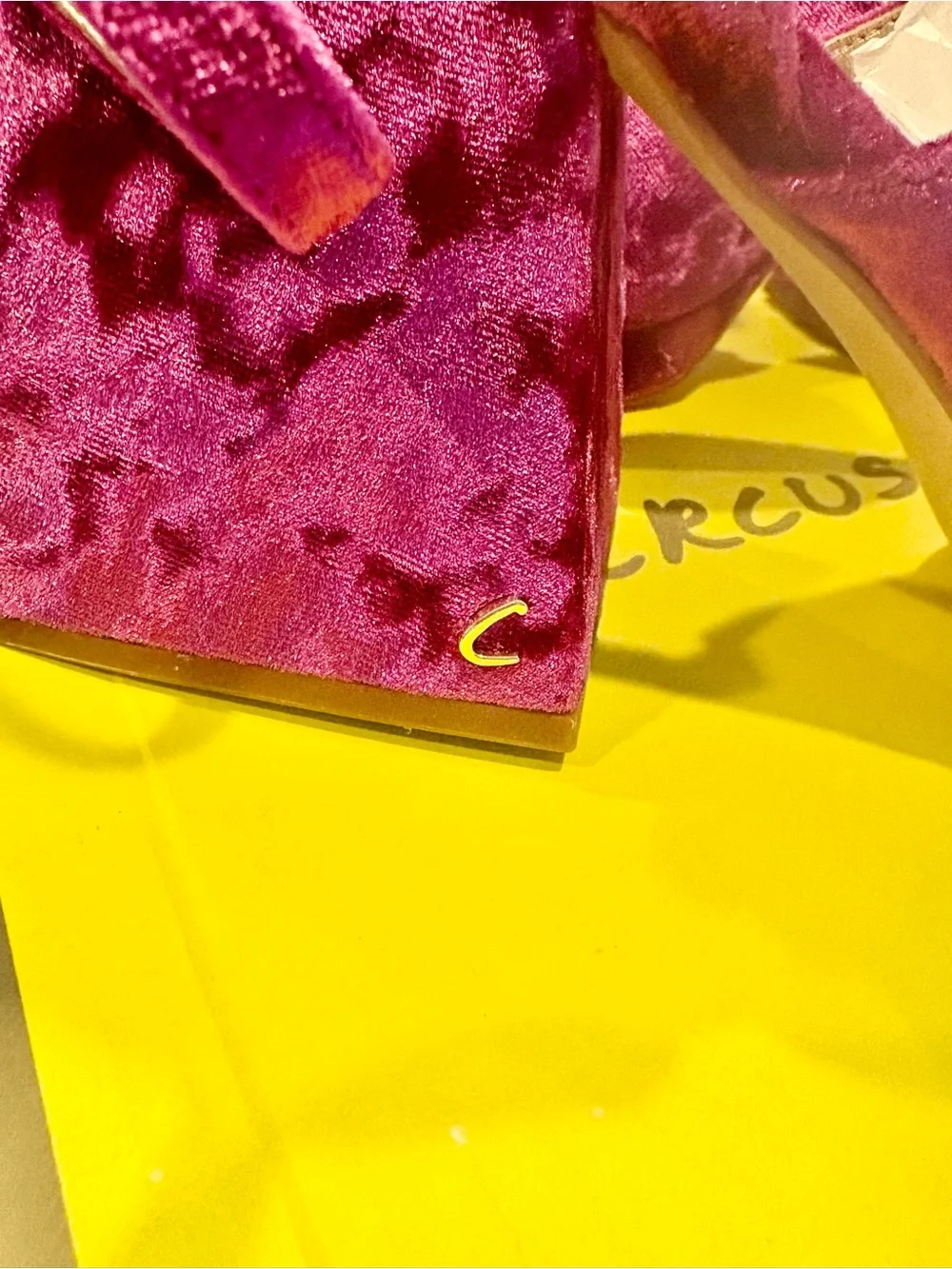 Circus NY Crushed Velvet Platform Wedge Sandals in Magenta 8